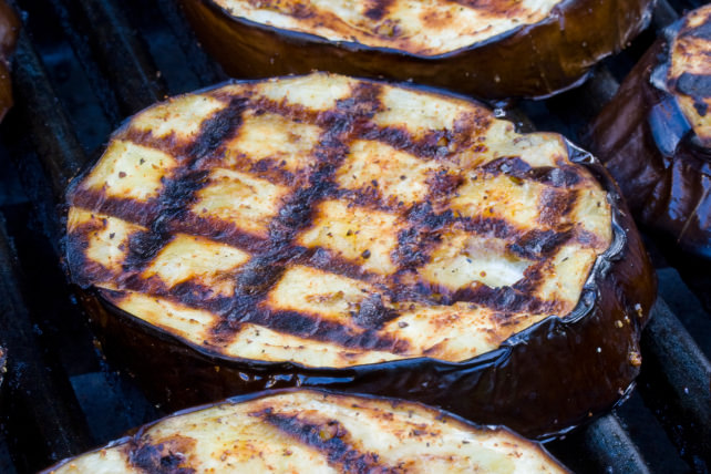 Preheated grill with food