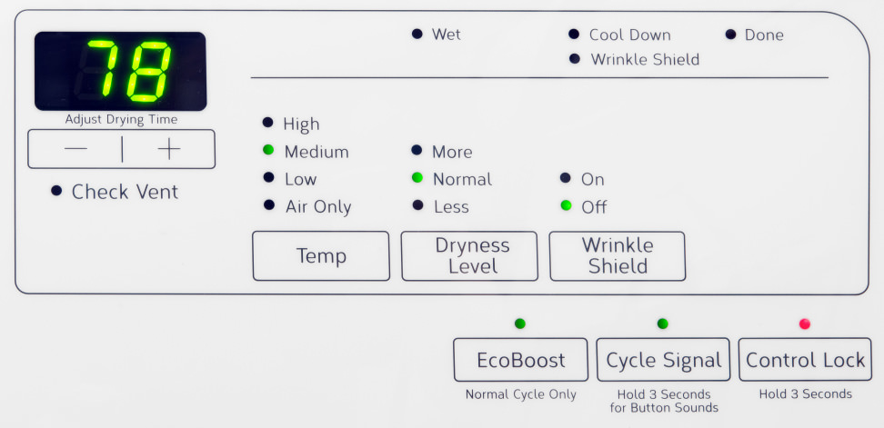 Whirlpool WED75HEFW Controls